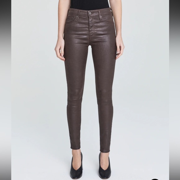Adriano Goldschmied AG Farrah Skinny Leatherette High Rise Skinny Brown Size 31 - Picture 1 of 16